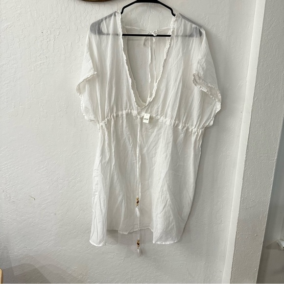 Aerie White Beach Sheer Cover Up Dress Seashell Tassel Size XS - Picture 2 of 6